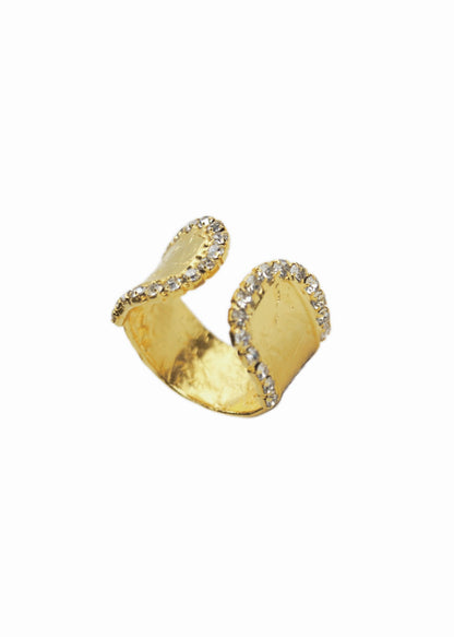 Wavy Gold-Plated Open Ring with Zircon Detailing